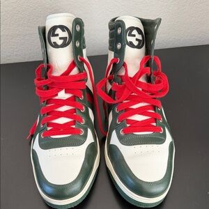 Gucci Green and White High-Tops with Red Laces